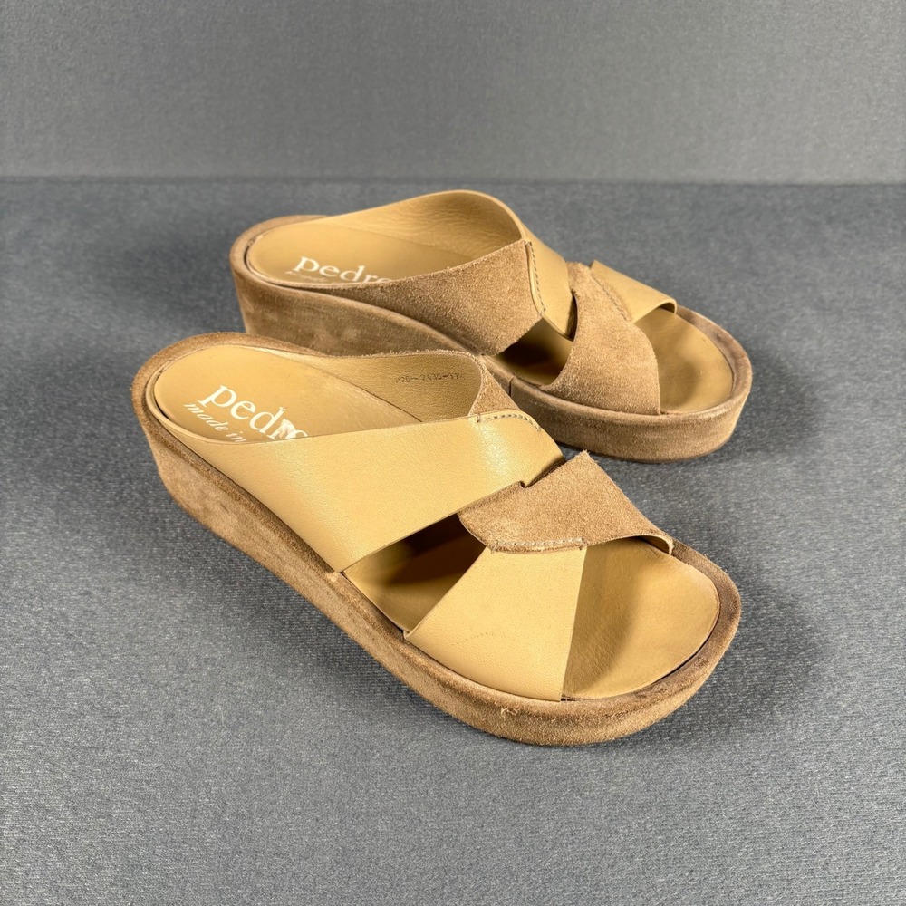 Pedro Garcia Leather Slip-on Platform Sandal Beige Brown 37.5